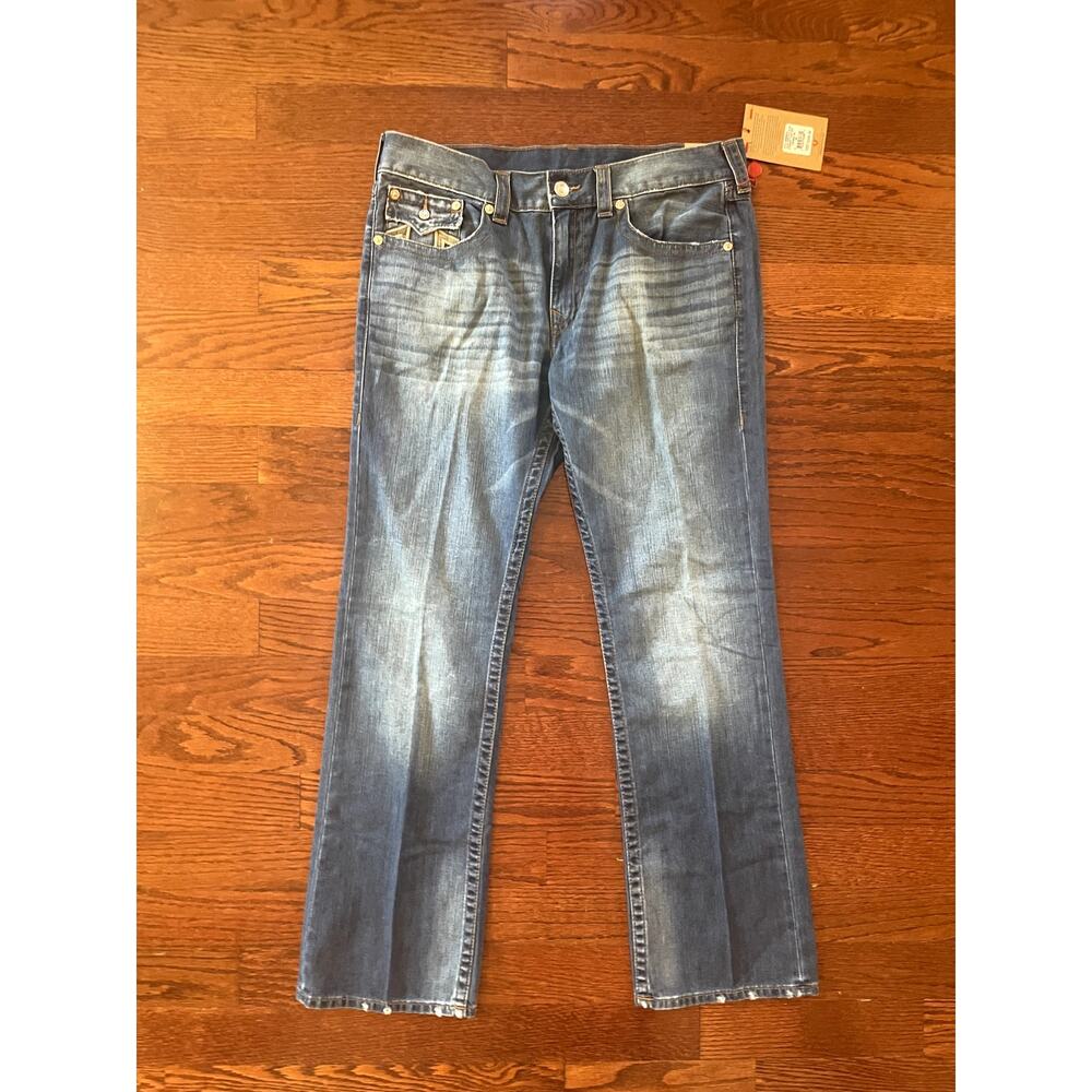 NWT True Religion Camo Horseshoe Flap Pocket Straight Leg Jeans size 36